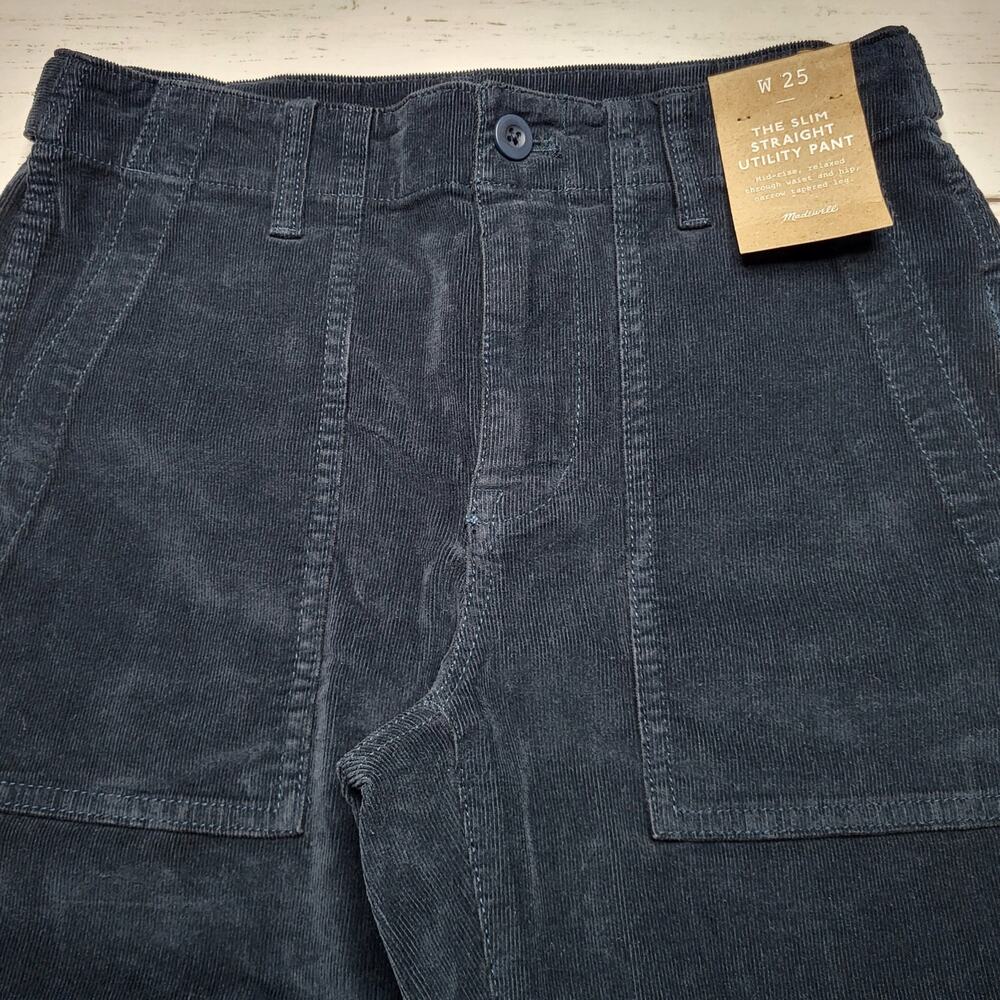 Madewell Slim Straight Utility Corduroy Pants Navy Blue Garment Dye Mid Rise 25 - Picture 5 of 12